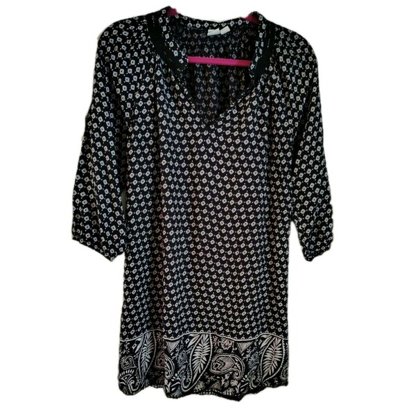 Roxy Dress Size M V Neck 3/4 Sleeve  Diamond Patterns Black - Picture 1 of 10